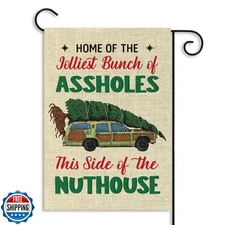 Merry Christmas Party Garden Flag Funny Decorations Burlap Yard F