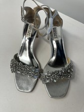 Badgley Mischka Silver Satin and Rhinestone Women  s Shoes Sz 8
