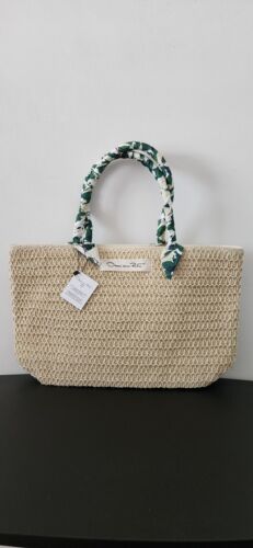 Oscar De La Renta Straw Material/Floral Scarf Handle Tote Bag (Brand New/TSA)