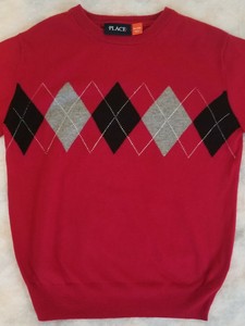 black and red argyle sweater