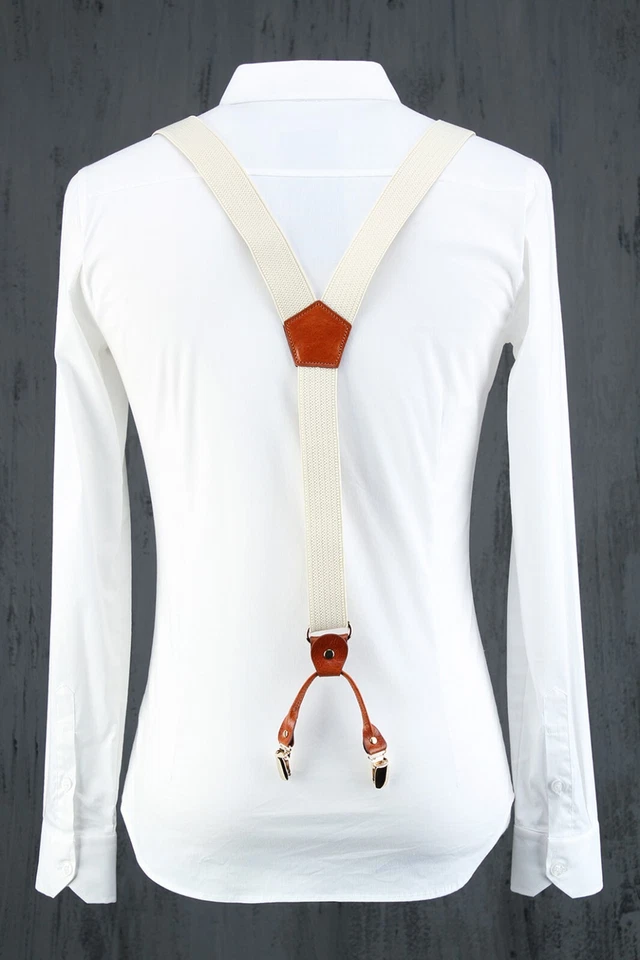 Byther Men's 1 1/4 inch Solid Straight Leather Clip Adjustable Y Back Suspender - Image 3 of 4