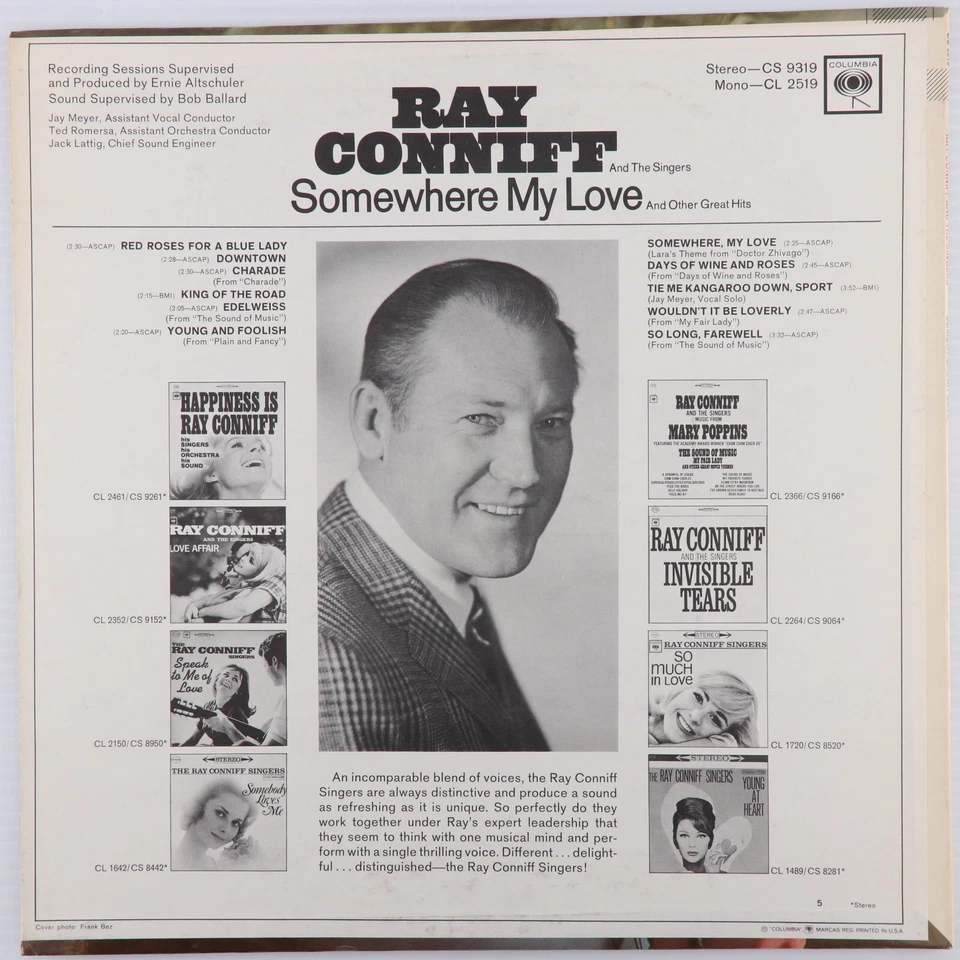 Ray Conniff & The Singers - Somewhere My Love - 1966 Stereo LP Record CS 9319 - Image 2 of 4