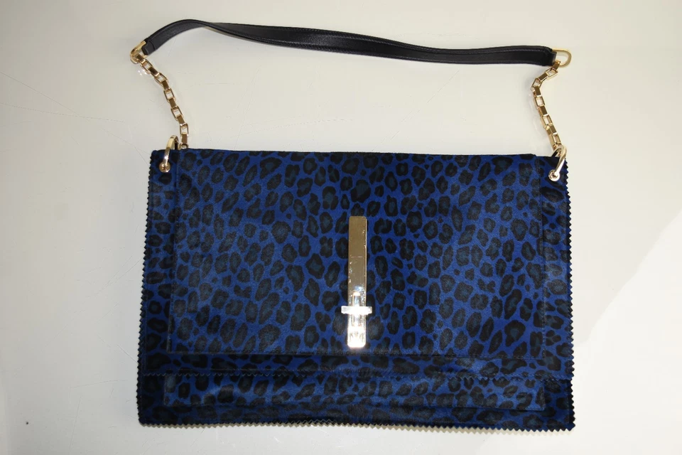 Nova Bolsa de Ombro Tamara Mellon Attraction EXÓTICA Pônei Azul Preto Leopardo - Imagem 3 de 4