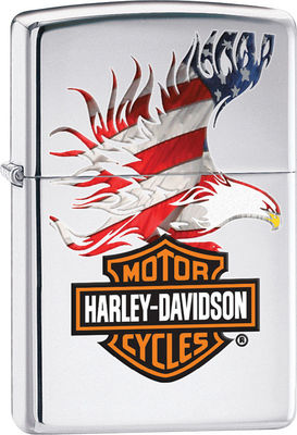 Zippo Harley Davidson Polished Chrome LIghter With American Flag
