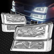 For 03-07 Chevy Silverado Avalanche Headlights Bumper Lamps Chrome Wled Drl Set