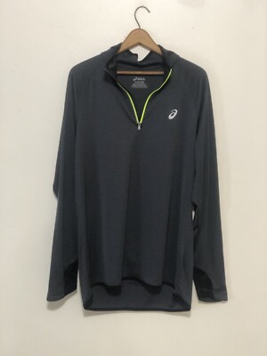 Mens Asics XL Gray Long Sleeve Running Quarter Zip Polyester Thumb