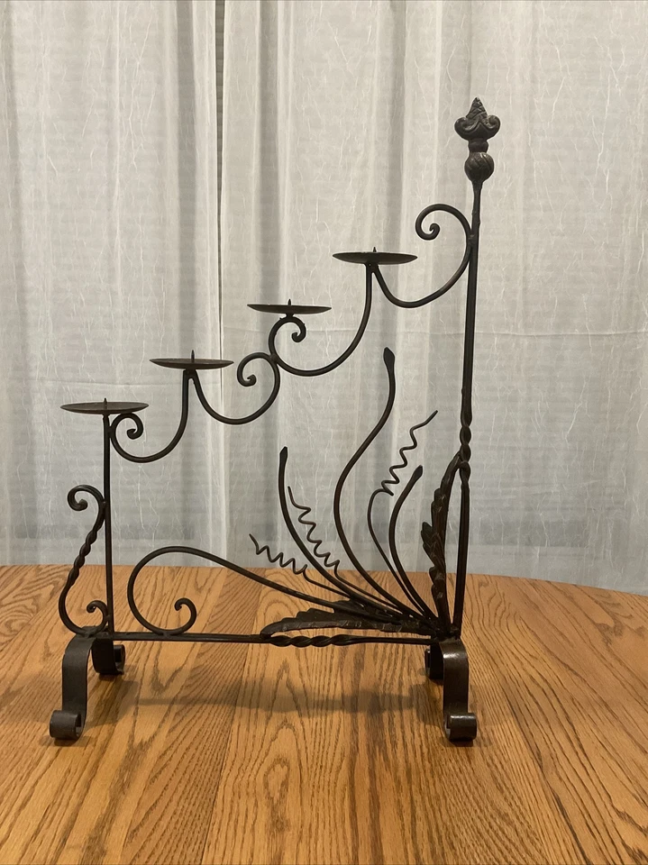 Candelabro de hierro forjado marrón de colección soporte de exhibición 4 luces ART DECO Foto 2 de 4