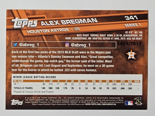 Alex Bregman 2017 Topps Gold Rookie Card #341 Astros - Picture 6 of 10