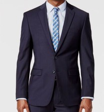 Calvin Klein Men Blue Slim Fit Wool Solid Blazer Sport Coat Suit Jacket Size 38R