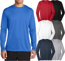 Mens LONG SLEEVE Base Layer T-Shirt Dri-Fit Moisture Wick  S-XL 2X, 3X, 4X NEW