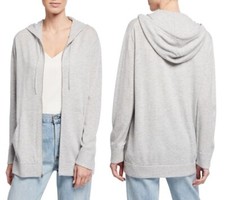 Vince Full Zip-Front Soft Wool-Cashmere Hoodie Sweater in Light Grey sz M  395