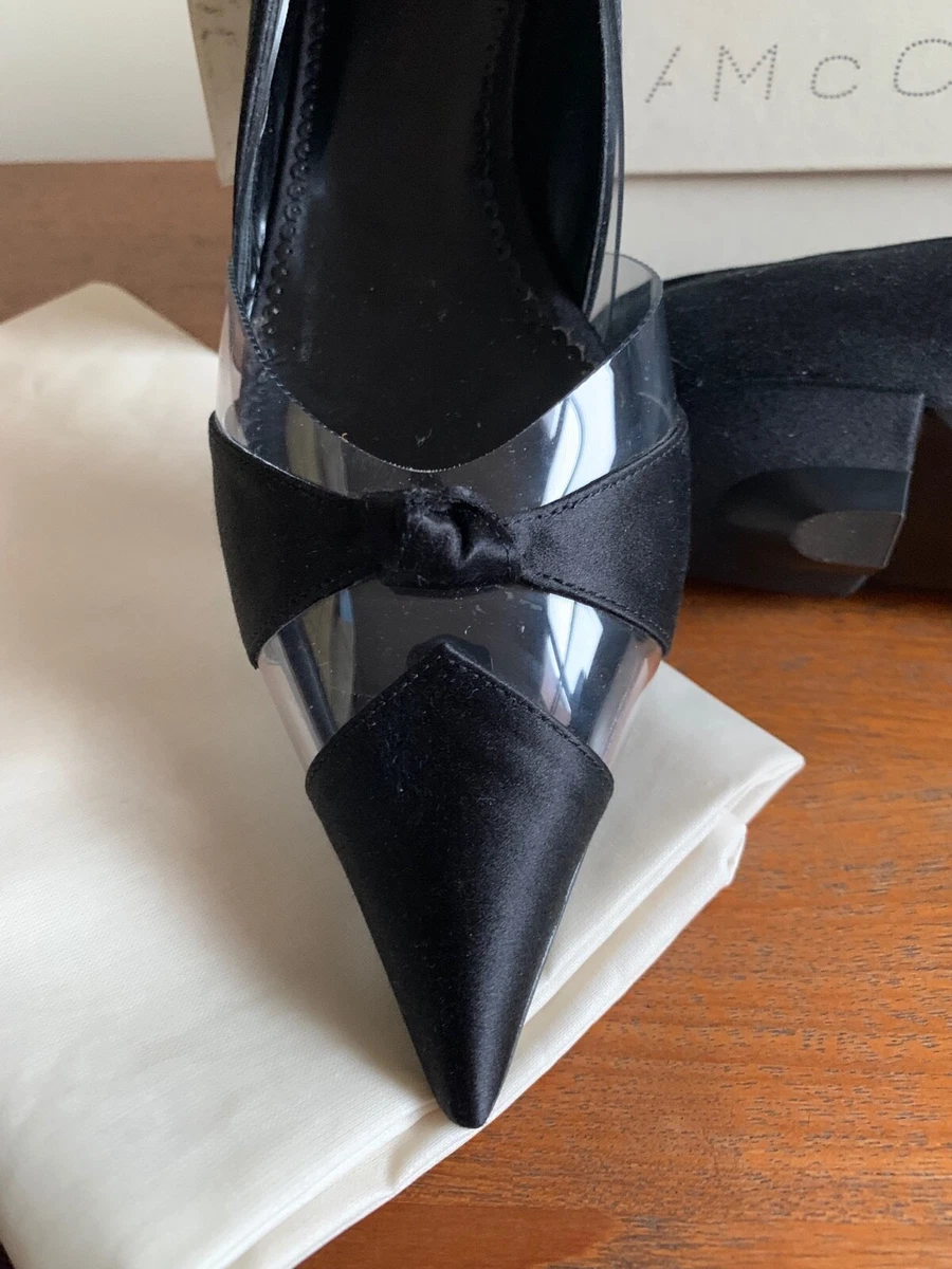 STELLA MCCARTNEY Black satin clear PVC pointed toe d Orsay flats size 10