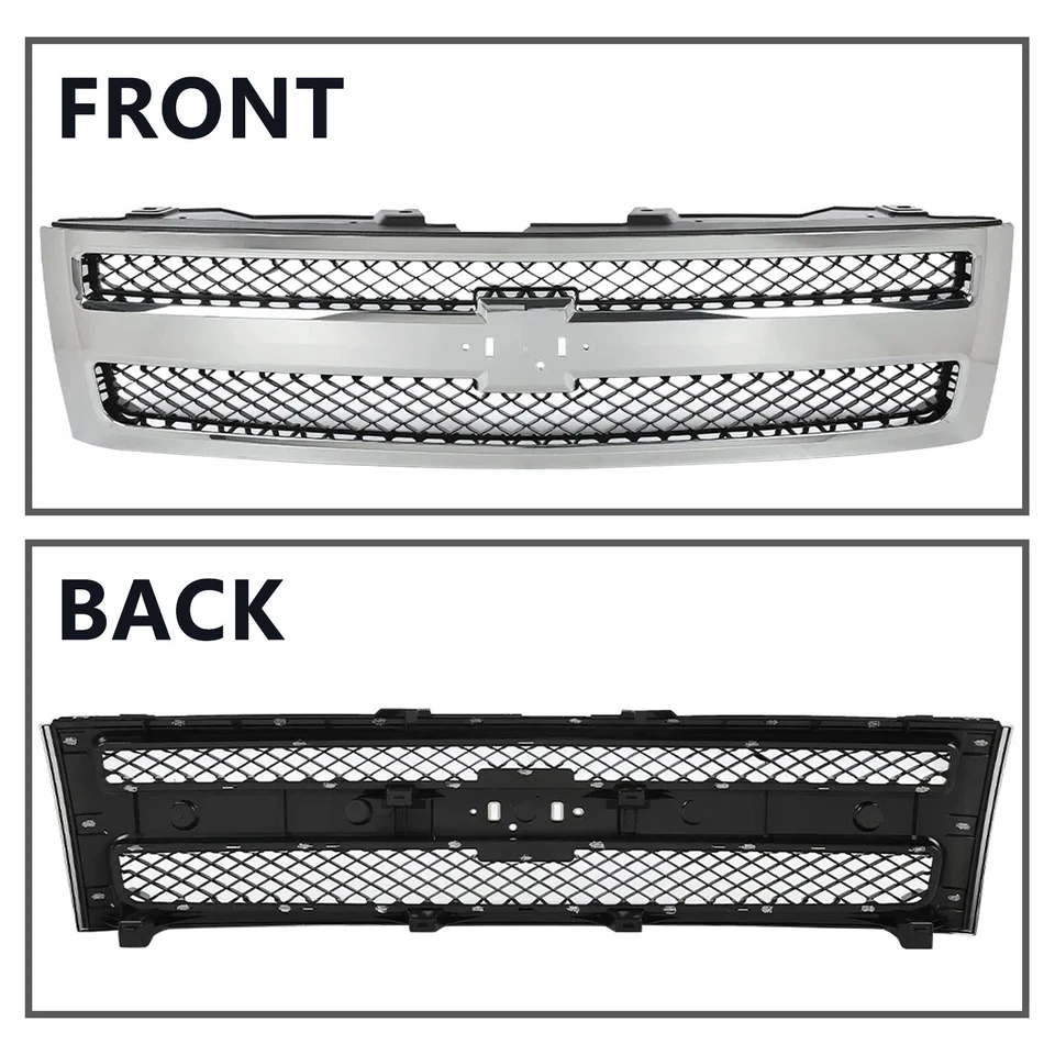 Chrome Front Grille Grill Insert For Chevrolet Chevy Silverado 1500 2007-2013 Foto 2 de 4