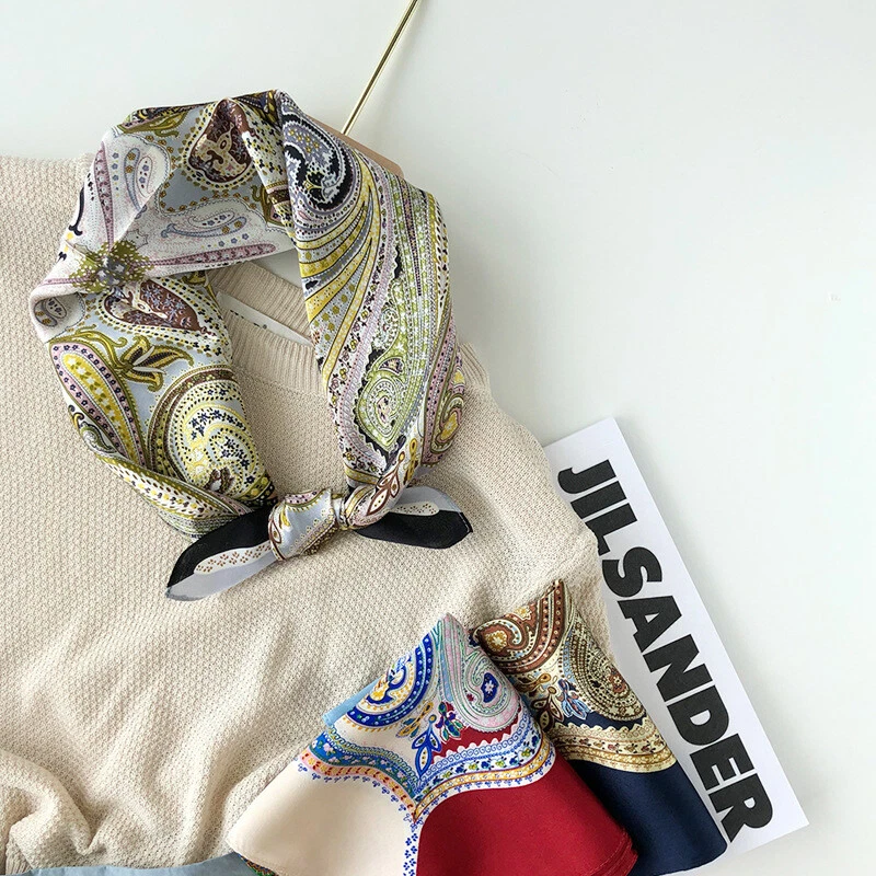 Pañuelo pequeño 100 % seda vintage estampado cachemir pañuelo para hombre mujer 53 cm Foto 2 de 4