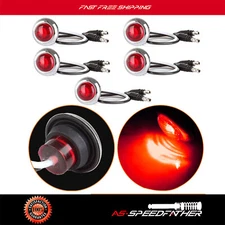 5X 3/4" Trailer Bullet Side Marker Truck Red Light Chrome Bezel Clearance Lamp