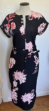 Ecowish Women’s Black Floral Belted Midi Dress Size Medium