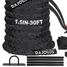 Premium 1.5 Inch Battle Rope with Anchors - Home and Outdoor Training Essential
