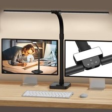 LED Desk Lamp for Home Office, 24W Bright Desk Lamp with Phone Holder Black