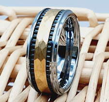Engagement Tungsten Ring Hammered Wedding Band Men  Women Tungsten Wedding Ring