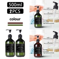 2Pcs 500ml Hand Pump Bathroom Liquid Soap Dispenser Shampoo Bottle with 6 Labels