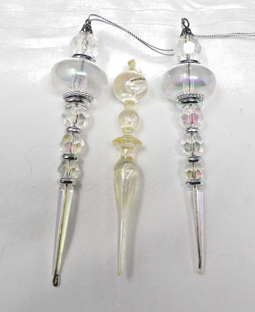 3 Vintage Iridescent Acrylic Christmas Tree Drop Ornaments 5" & 6" Tall