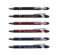 3X Touchpen-Kugelschreiber Aus Metall Mit Gravur / Je 1X Schwarz, Rot, Blau