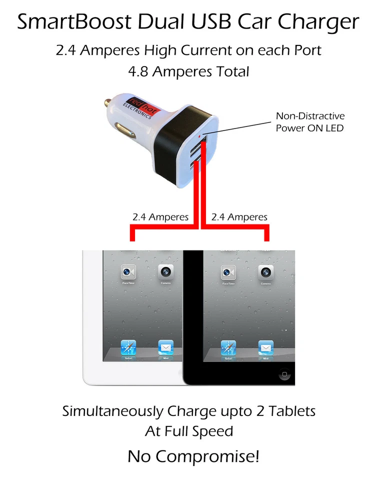 *MADE IN USA* Premium Dual USB Car Charger 24W iPhone15 14 13 12 Galaxy Black - Image 2 of 4