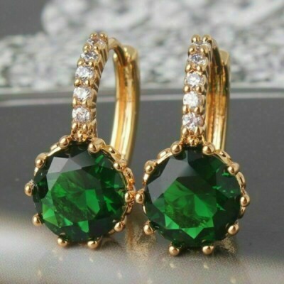 3Ct Lab-Created Emerald Diamond Anniversary Hoop Earrings 14K Yellow Gold Over