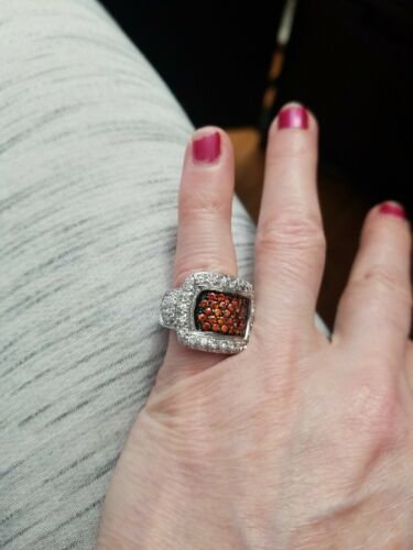 Sterling Silber Ring mit Pave Set Orange & Klar Kristalle Größe 5,75 ATEMBERAUBEND! - Bild 2 von 10