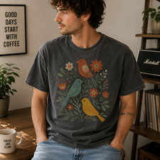 Cottagecore Birds & Flowers Graphic T-Shirt F...