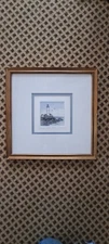 BOSTON LIGHTHOUSE Framed Double Matted Colored Etching Numbered Signed - Struna