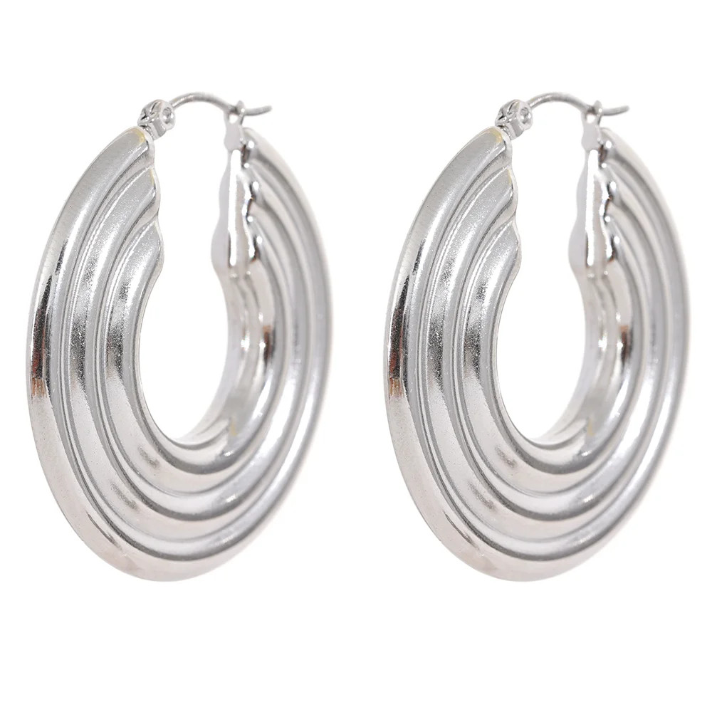 Hoop Earrings Stainless Steel Gold Color Round Large Statement Women Jewelry