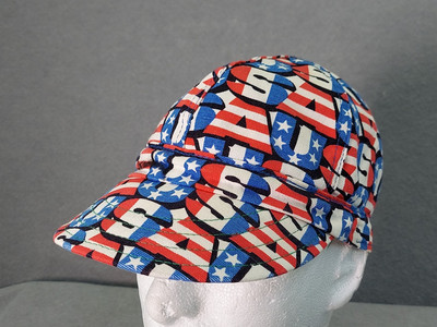 Vintage USA All-Over-Print Welder Hat Fitted Cap Sz SMALL Union