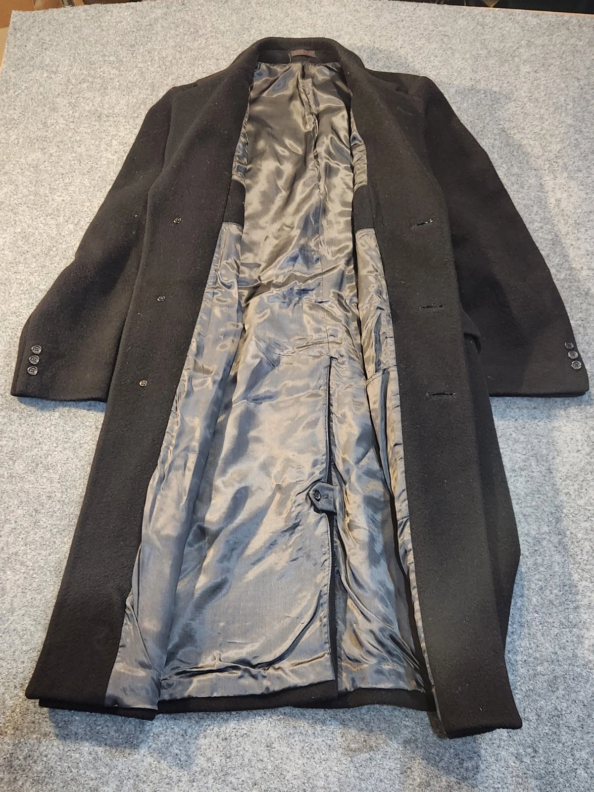 NINO CERRUTI Rue Royale Trench Coat Men 40R Black Cashmere Wool Blend Overcoat image 3