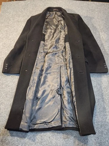 NINO CERRUTI Rue Royale Trench Coat Men 40R Black Cashmere Wool Blend Overcoat image 3