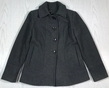 Jason Kole Wool Blend Pea Coat Women PS Pockets Single Breasted Dark Gray Button