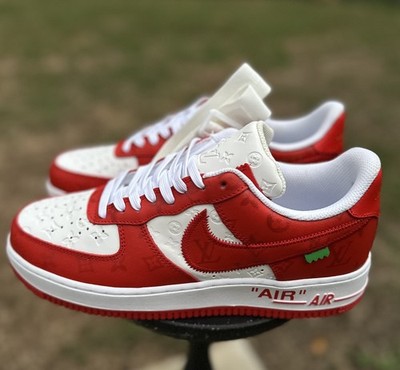 Louis Vuitton x Nike Air Force 1 Virgil Abloh Red. Mens US 9.5 100% Authentic.
