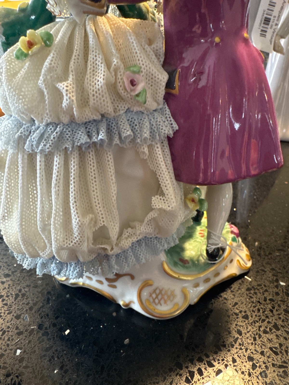 Vintage Dresden Art Germany Porcelain Lace Figurine Hand Painted Rococo Style