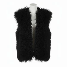 Traditional  Sheepskin Vest Black Caucasian Mountain Handmade Natural Wool Fur