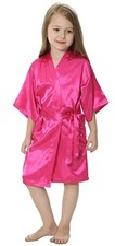 Kids Solid Satin Rayon Kimono Robe Bridesmaid Solid Bathrobe Children Nightgown