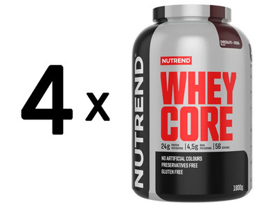 4 x Nutrend Whey Core, Chocolate + Cocoa - 1800g (33,33 EUR/kg)