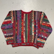 Vintage 1990s COOGI 3D Knit Pocket Abstract Pattern Sweater Made Australia S-M