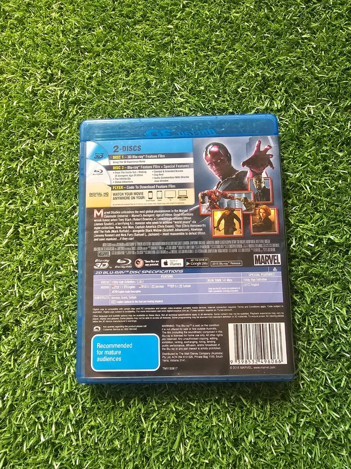 Avengers :- Age of Ultron   3D + 2D Blu-ray 2015  Reg ABC  2x Disc *Like New* - image 2 of 4