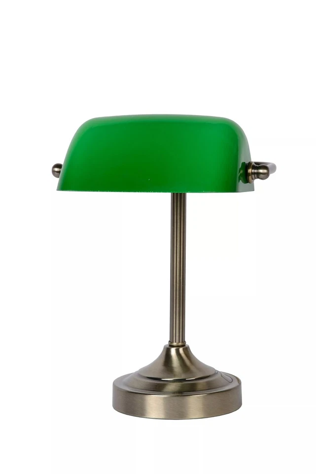 Lampe De Bureau Art Nouveau En Verre Vert Bronze Vert 30 Cm E14 - Photo 1/4
