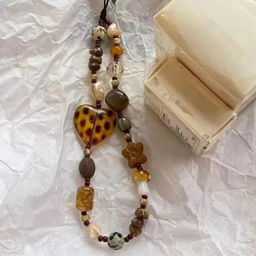 Resin Phone Chain Rope Leopard Heart Beaded Hanging Cord For Girl Woman - Photo 9 sur 11