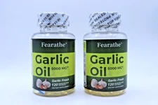 Fearathe Garlic Oil Dietary Supplement 5000 mg 120 capsules Per Bottle, Lot of 2