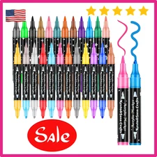 24 COLORS DUAL TIP ACRYLIC PAINT MARKER PENS SET Painting Canvas Art Supplies