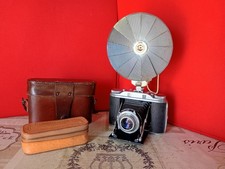 Agfa Isolette III - Solinar 75mm f/3.5 Objektiv + Fächerblitz + Case 