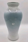 VTG Fenton Art Glass 10" Cased Swirl Vase Blue White Green Rim Original Sticker
