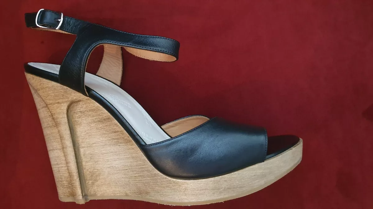 Maison Martin Margiela Leather Wooden Heel Sandals Wedges Shoes US 9.5 EU 40